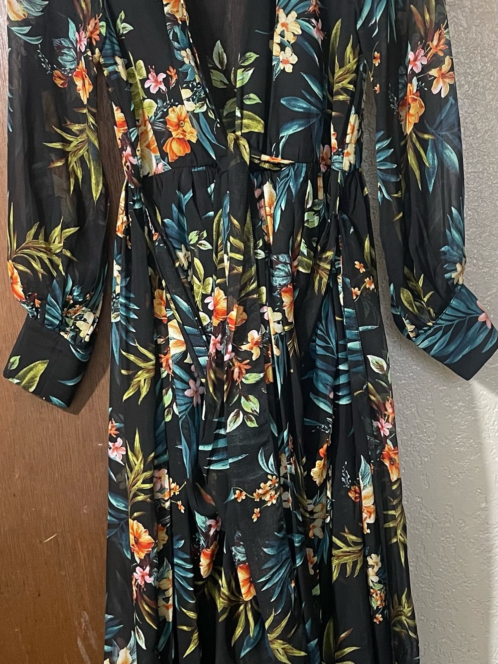 Fashion Nova Black Floral Long Sleeve Maxi Dress